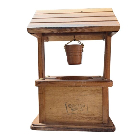 Mini Wooden Wishing Well Coaster Holder With Cork Coasters & Hanging Bucket - Picture 1 of 9